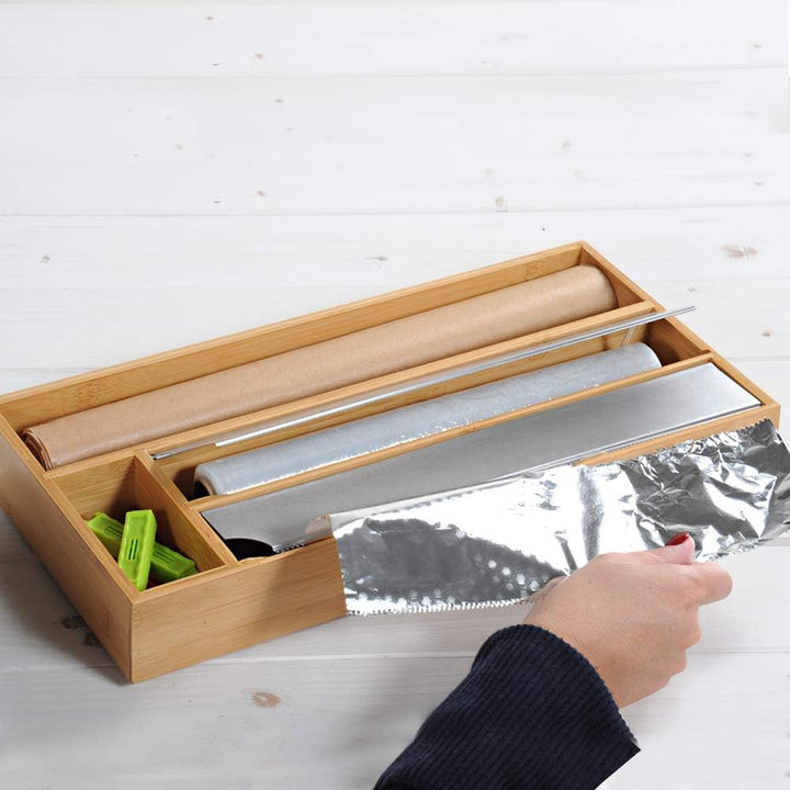 Kesper Folienspender aus FSC-zertifiziertem Bambus – 3-in-1 Organizer für Alufolie, Frischhaltefolie