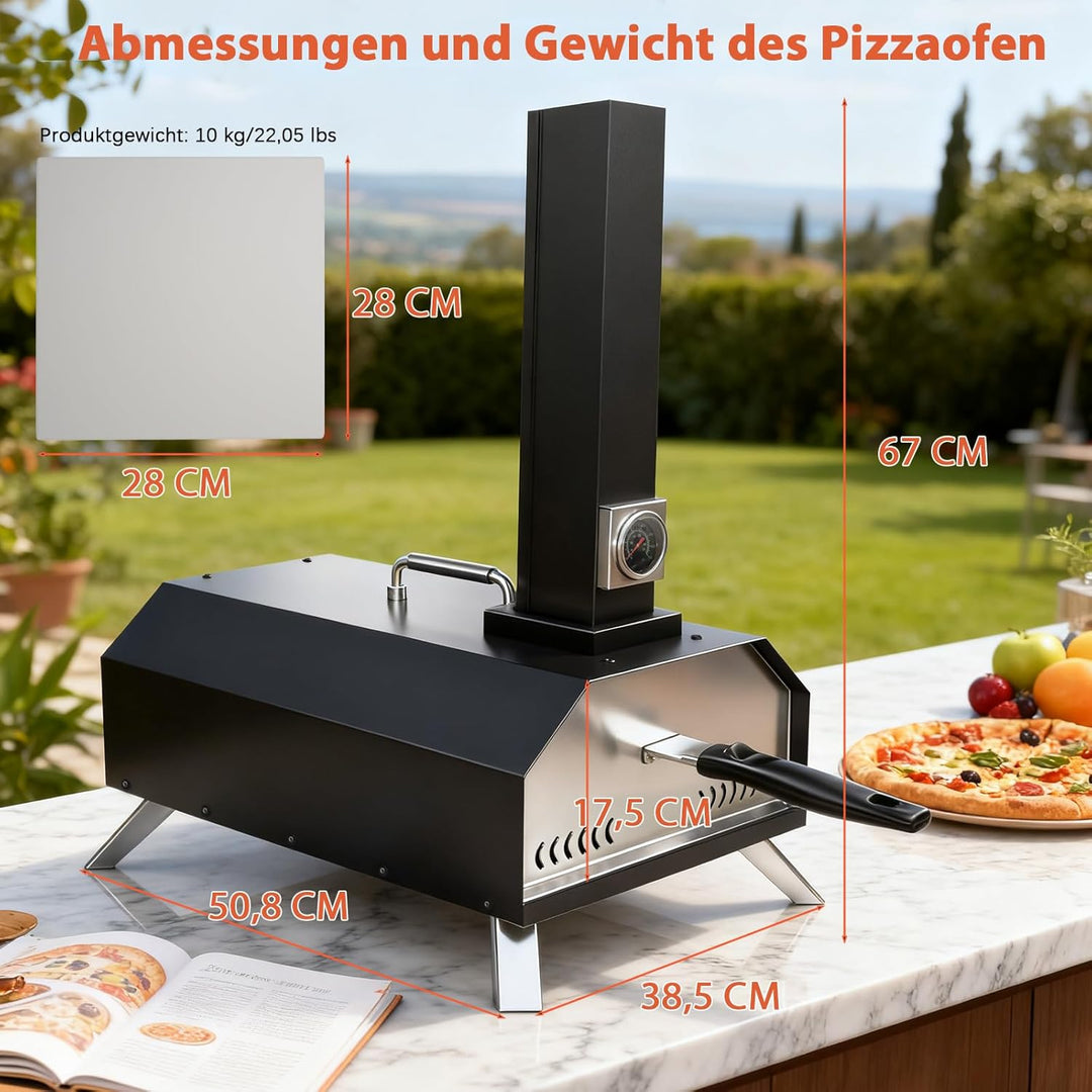 Karinear Pellet Pizzaofen, Outdoor Pizzaofen mit Pizzastein, Zubehör, Holzpellets 12-Zoll, max. 540℃