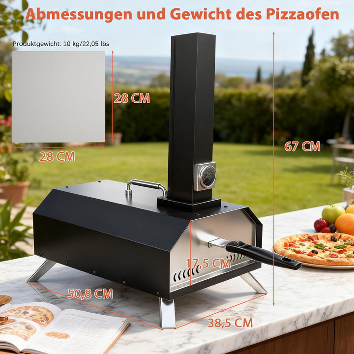 Karinear Pellet Pizzaofen, Outdoor Pizzaofen mit Pizzastein, Zubehör, Holzpellets 12-Zoll, max. 540℃