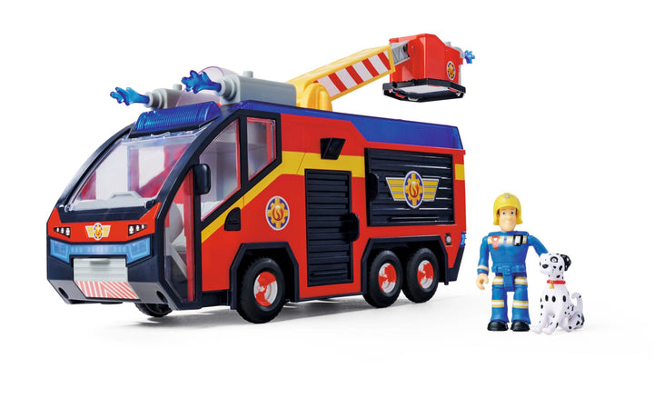 Simba 109252595 Feuerwehrmann Jupiter, Feuerwehrauto, Sam und Radar Figur, Leuchteffekte, Sirene, Dr