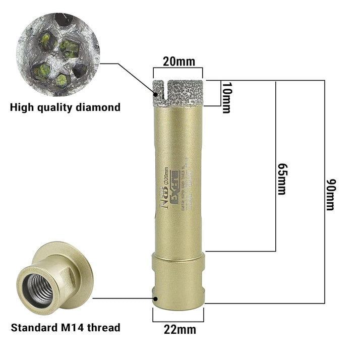 NBB vakuumgelötete Diamant lochsäge mit M14 Diamantbohrer Diamantkrone zum Trocken- oder Nass bohren