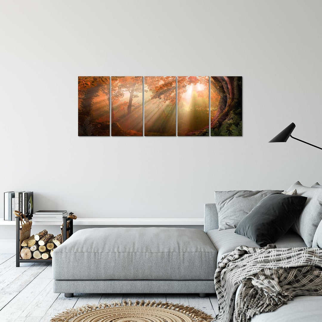 Runa Art Bild Wald Landschaft Wandbilder auf Vlies Leinwand 5 Teilig Wanddekoration Schlafzimmer Woh