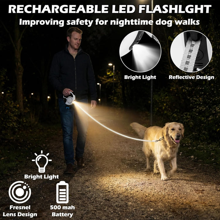 Ausziehbare Hundeleine 3m mit LED Licht – Robuste Rollleine für Kleine Mittlere Grosse Hunde bis 40k