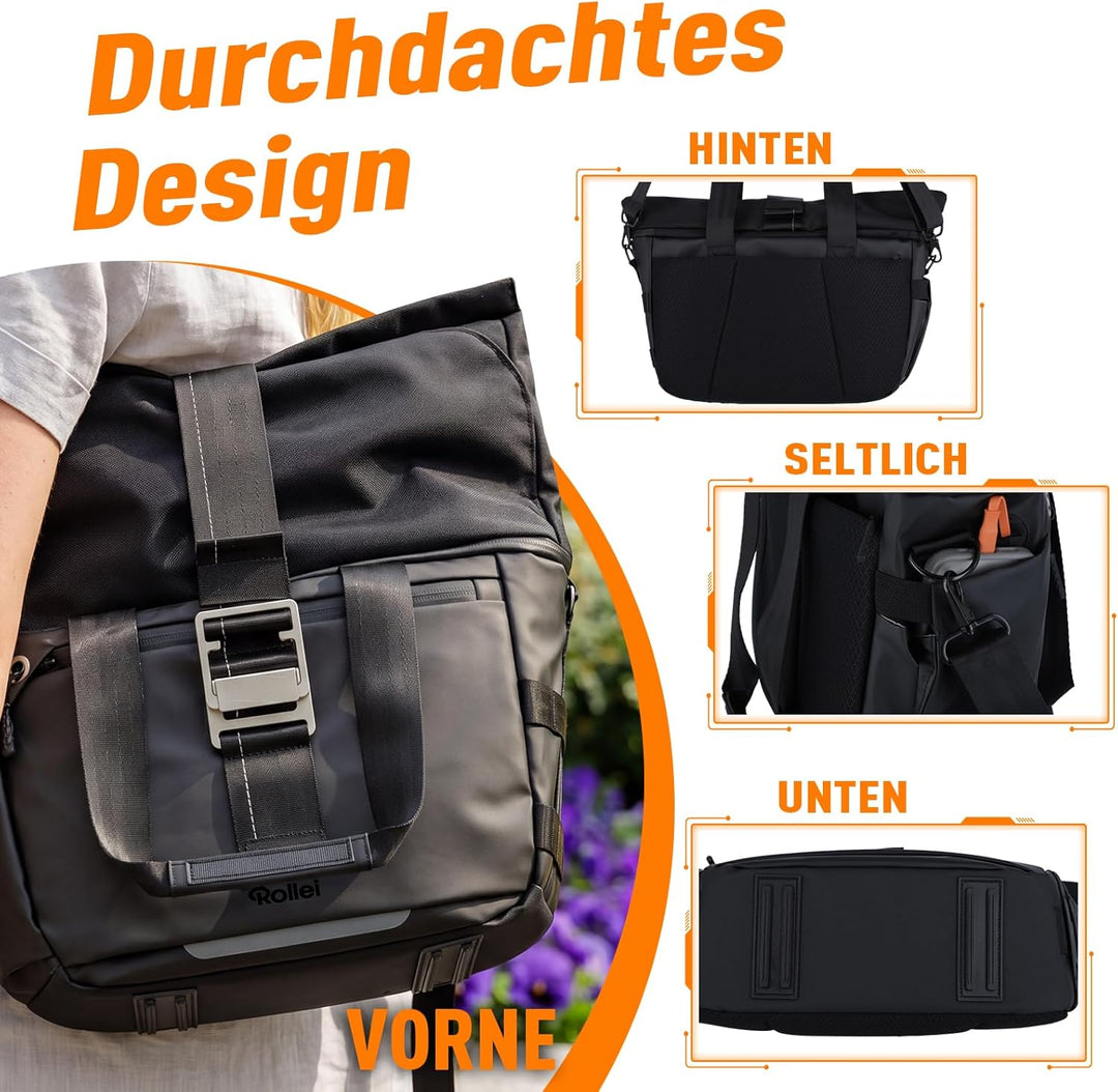 Rollei Fotoliner Ocean Rolltop Kamerarucksack Wasserdicht Fotorucksack Gross Kamera Rucksack mit Lap