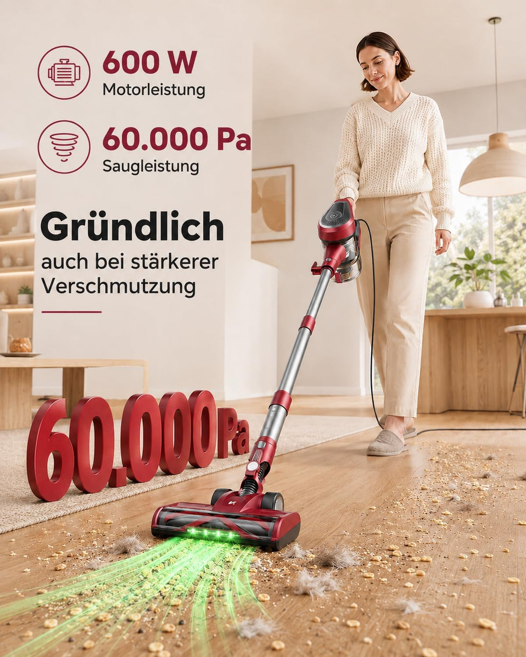 Vexilar C8 Staubsauger mit Kabel, 60KPa &amp; 600W Starke konstante Saugkraft, Staubsauger beutellos, 7m