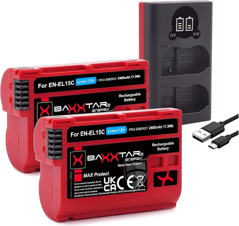 Baxxtar MaxProtect EN-EL15c 2400mAh Kamera-Akku Pack/aktiver NTC-Sensor / V1 Schutzgehäuse - mit 185