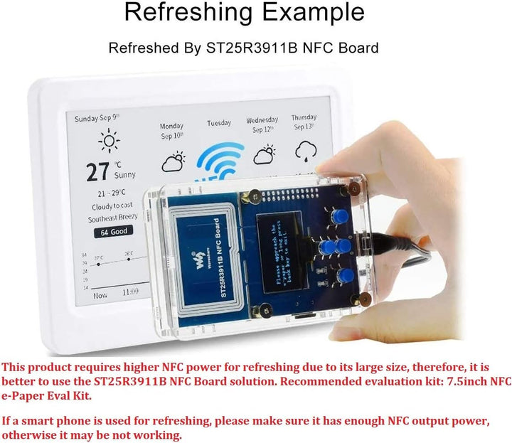IBest 7.5inch Passive NFC-Powered e-Paper Black/White e-Ink Display, No Battery Required, Wireless P