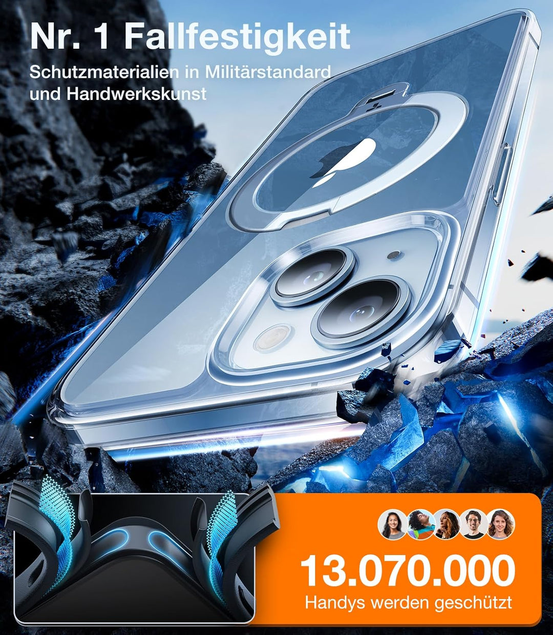 TORRAS 360° Ostand Spin für iPhone 13/iPhone 14 Hülle (Magnetischer Robust Standring) Militärschutz,