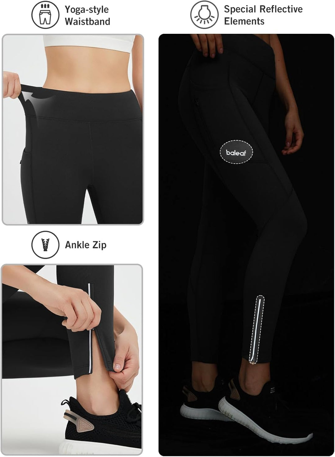 baleaf Thermoleggings Winter Damen Fahrradhose Lang mit Reissverschluss Warm Gefüttert Jogginghose R