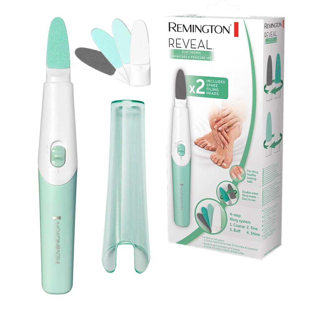 Remington Nagelfeile elektrisch (Maniküre Set &amp; Pediküre Set), 4-faches Feilensystem, beidseitige Fe