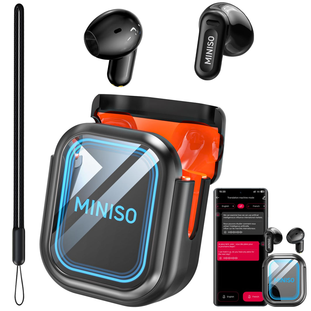 MINISO MS109 AI Kopfhörer Übersetzer, Bluetooth 6.0 Übersetzungskopfhörer in Echtzeit mit Spiegel De