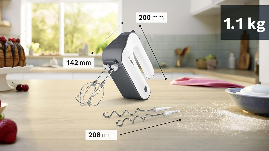 Bosch Handrührer Styline MFQ49300, 5 Stufen, 2 Edelstahl Rührbesen- und Knethaken, Spiralkabel, 850