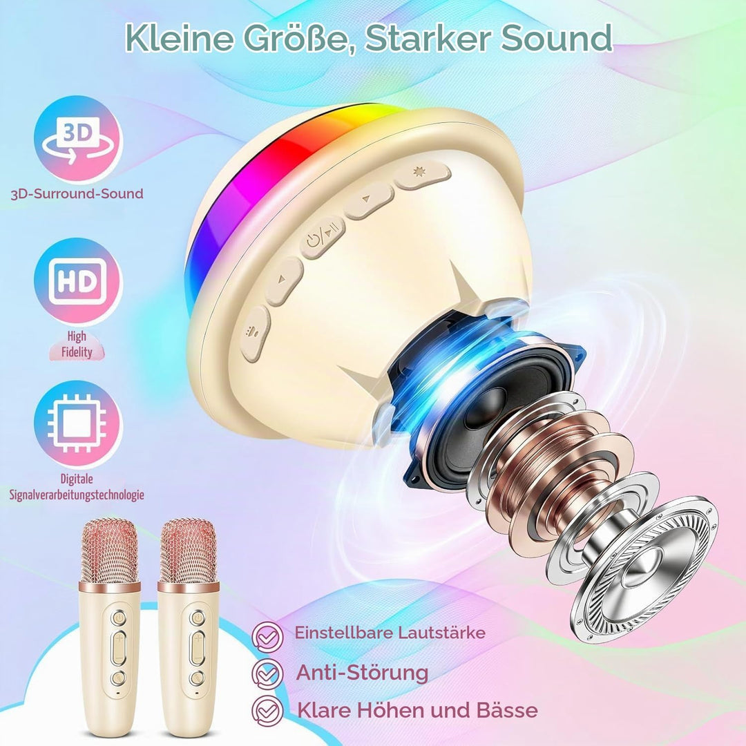 JONRRYIN Karaoke Anlage mit 2 Mikrofonen, Tragbare Bluetooth Karaoke Maschine Kinder mit Disco Licht