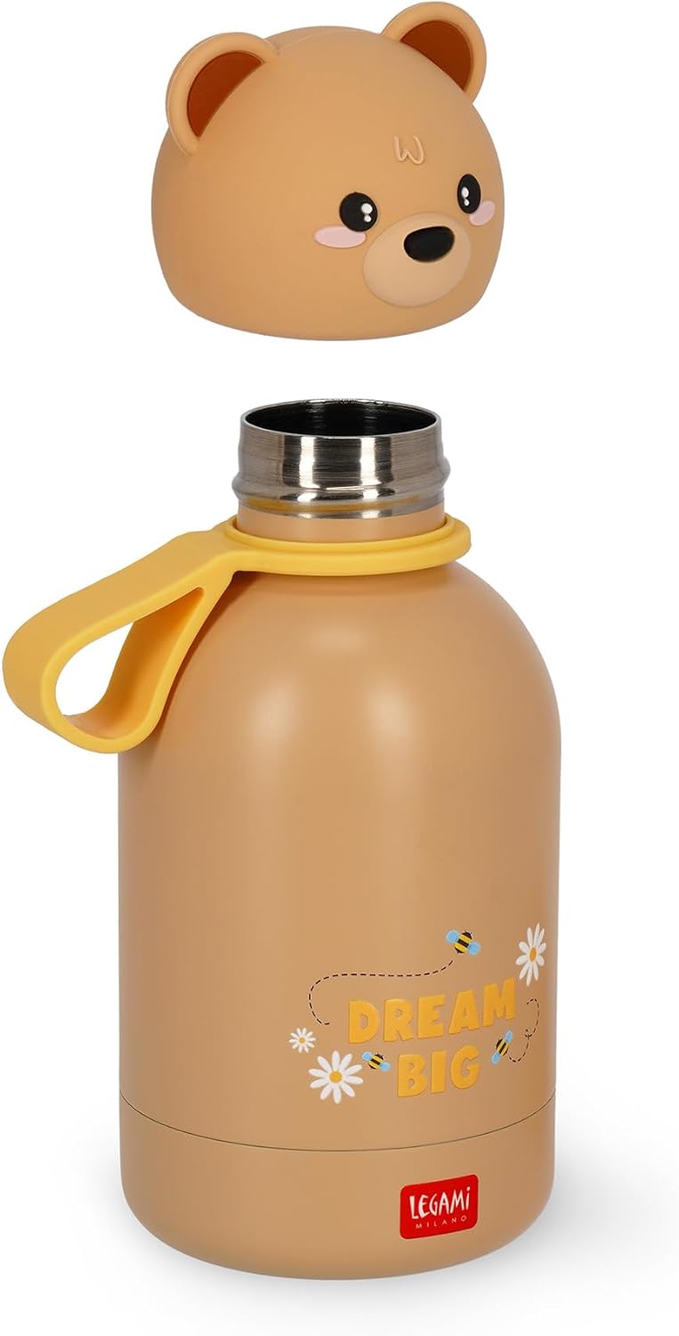 Legami - Hot&Cold BFF Kinder-Wasserflasche, Teddy Bear-Motiv, doppellagig aus 18/8 Edelstahl mit luf