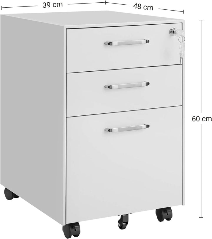 SONGMICS Rollcontainer, unter Schreibtisch, Aktenschrank mit Schubladen, Büroschrank mit Rollen, für