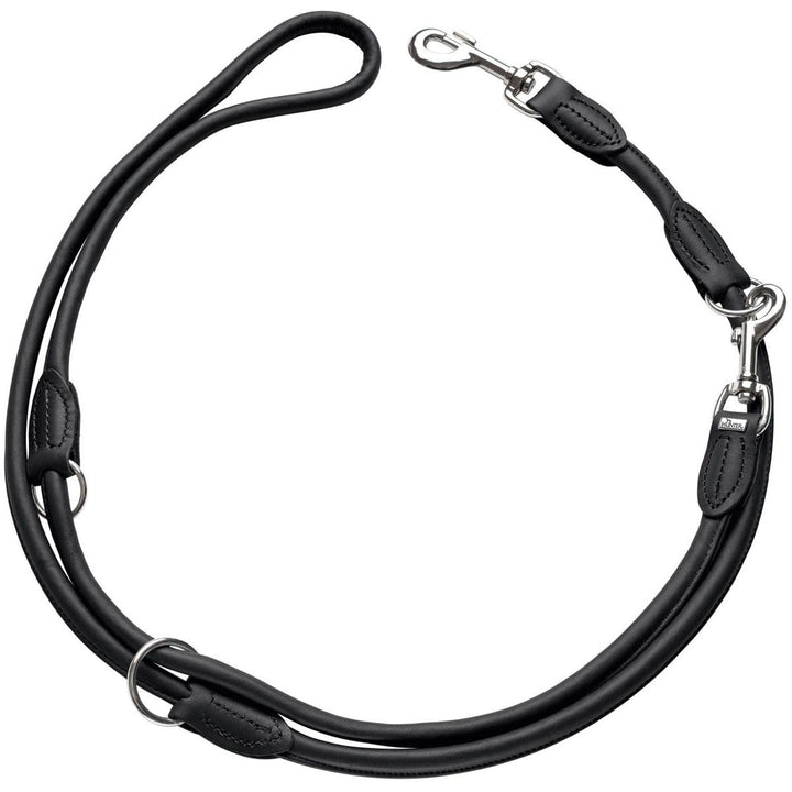 HUNTER ROUND & SOFT Verstellbare Hundeführleine, Leder, rundgenäht, 10/200, schwarz 1,0 x 200 cm sch