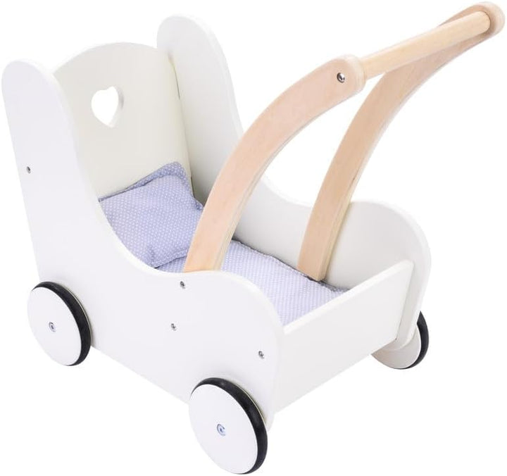 Engelhart – 606014 – Eleganter Puppenwagen aus Holz – Grau und Weiss – Masse: 50 x 28 x 46 cm – Ab 3