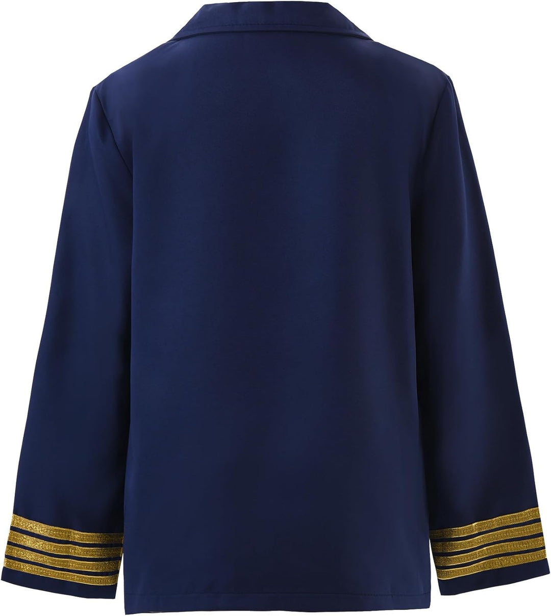 ReliBeauty Pilot Kostüm Kinder Flieger Aviator 3-14 Jahre mit Pilotenmütze Kapitän Fasching Blau 104