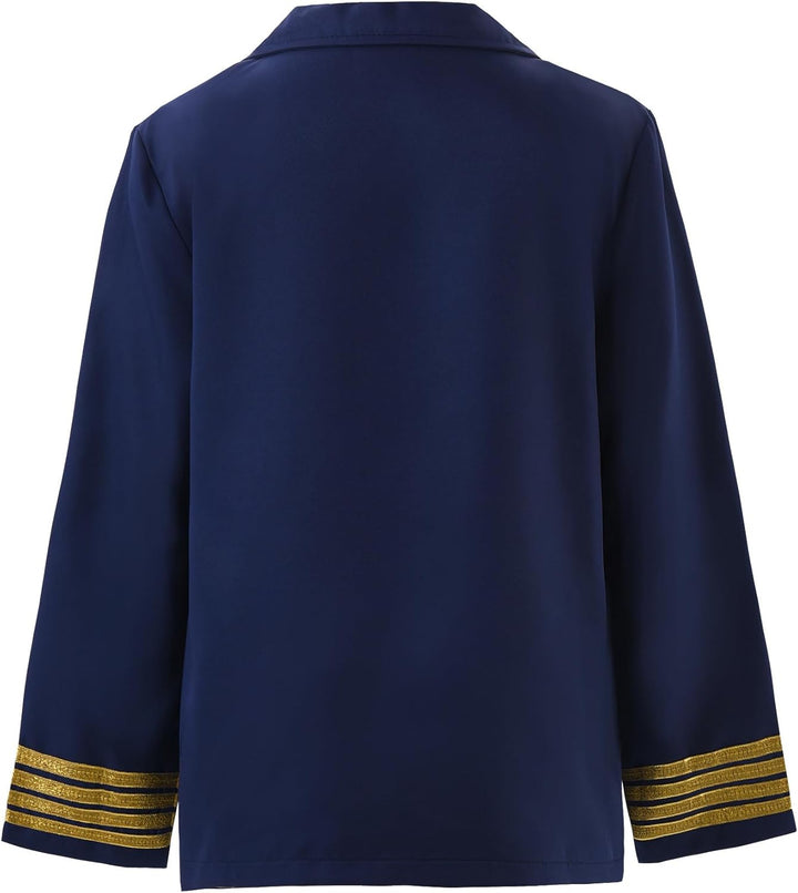 ReliBeauty Pilot Kostüm Kinder Flieger Aviator 3-14 Jahre mit Pilotenmütze Kapitän Fasching Blau 104