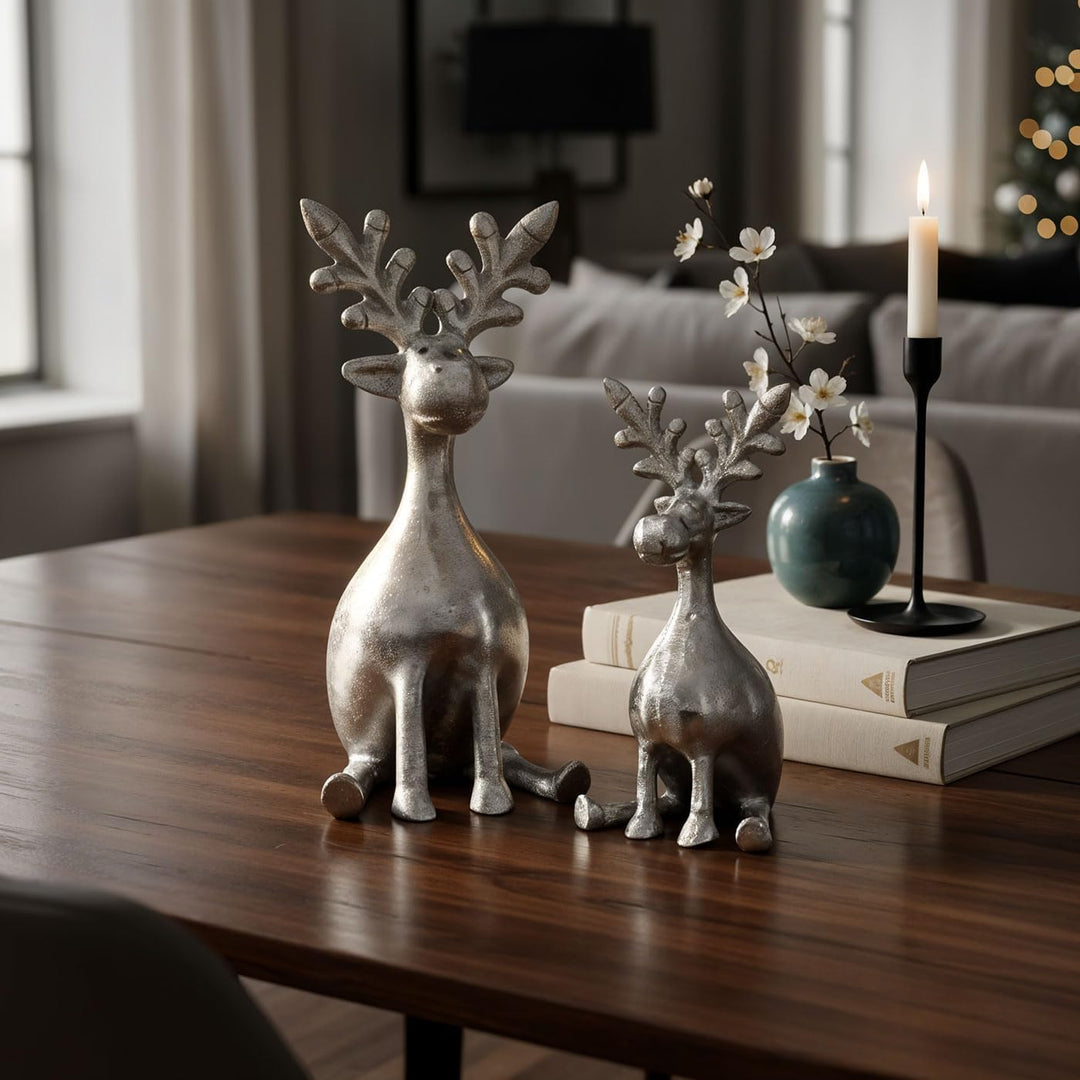 levandeo 2er Set Rentiere Metall Silber Hirsche Deko Tischdeko Weihnachtsdeko Figur Weihnachten Tier