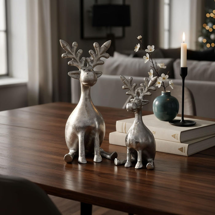 levandeo 2er Set Rentiere Metall Silber Hirsche Deko Tischdeko Weihnachtsdeko Figur Weihnachten Tier