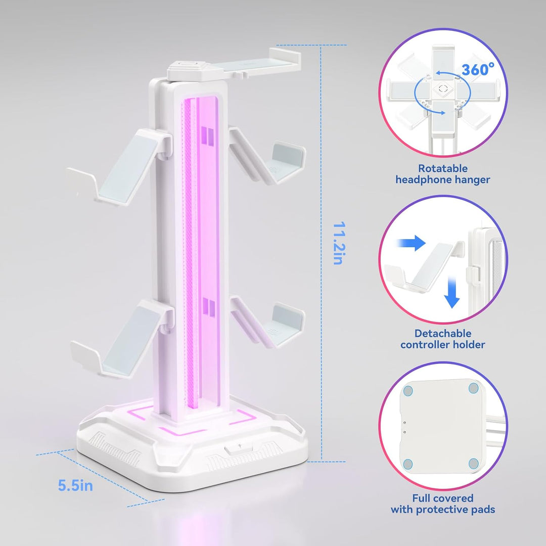 KDD Gaming Kopfhörer Ständer Led mit 9 Lichtmodi - Drehbarer Headset Halterung Tisch mit Abnehmbarer