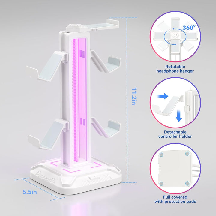 KDD Gaming Kopfhörer Ständer Led mit 9 Lichtmodi - Drehbarer Headset Halterung Tisch mit Abnehmbarer