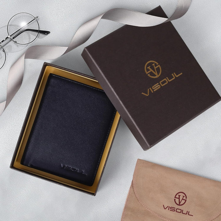 VISOUL Echt Leder Geldbörse Herren mit RFID Schutz Portemonnaie Gross mit Münzfach 10 Fächer Echtled