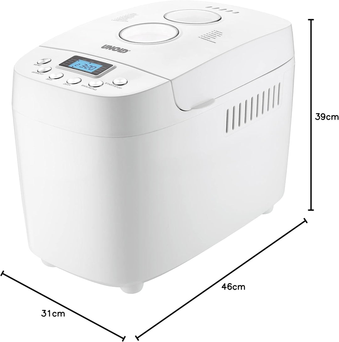 UNOLD 68520 BACKMEISTER Big White für bis zu 1.500g Brot, mit 15 Programmen für glutenfreies Brot, T