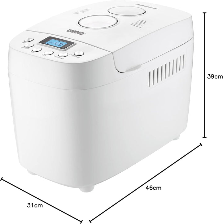 UNOLD 68520 BACKMEISTER Big White für bis zu 1.500g Brot, mit 15 Programmen für glutenfreies Brot, T