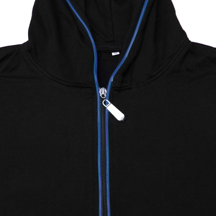 LED-Hoodie BLAU Zip-Hoodie EL-Kapuzenjacke Schwarz, XS