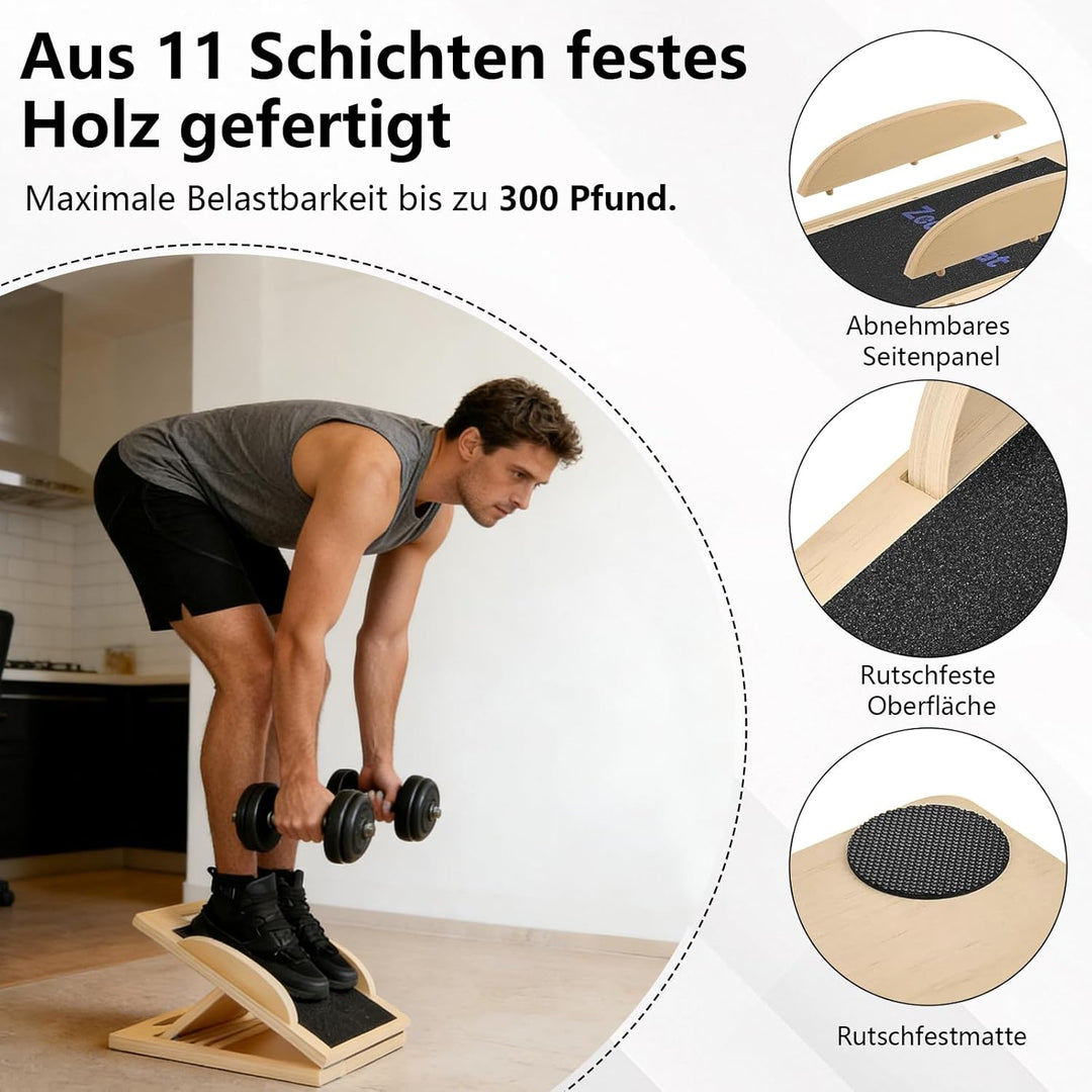 Schrägbrett aus Holz für effektives Dehnen, 3-in-1 Balance Board & Stretch Board für Wadendehner, Kn