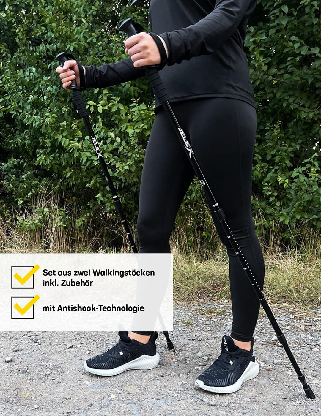 JELEX Nature Teleskop Walking Stöcke für Nordic Walking verstellbar, inkl. diverser Aufsätze für Out