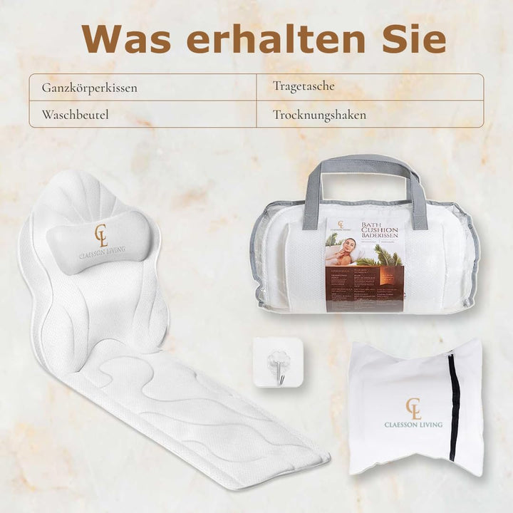 Badewannenkissen Ganzkörper Badekissen (126x41cm) - Badewannenmatte mit Kopfstütze (13cm) unterstütz