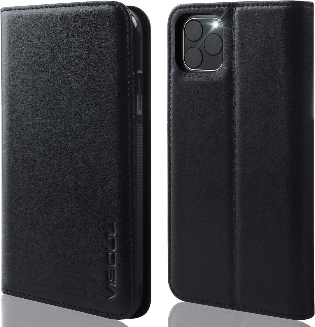 VISOUL Hülle für iPhone 11 Pro Max, Stossfeste Handyhülle [Rindsleder], TPU Magnetische Klapphülle K