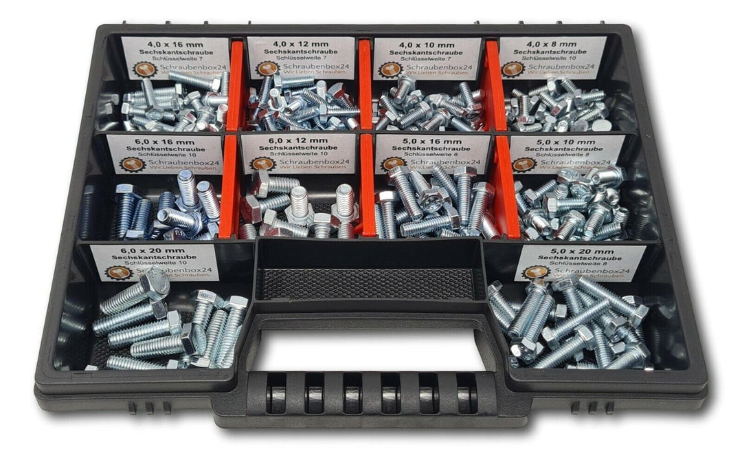 Sechskantschrauben Sortiment M4-M5-M6 // 8mm-20mm 215 tlg. Schraubenbox Vollgewindeschrauben Maschin