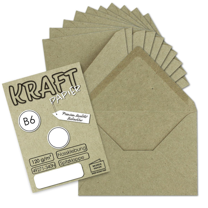 75x Vintage Briefumschläge in grau DIN B6 125 x 178 mm Kraftpapier 120 g/m² Recycling Nassklebung Sp