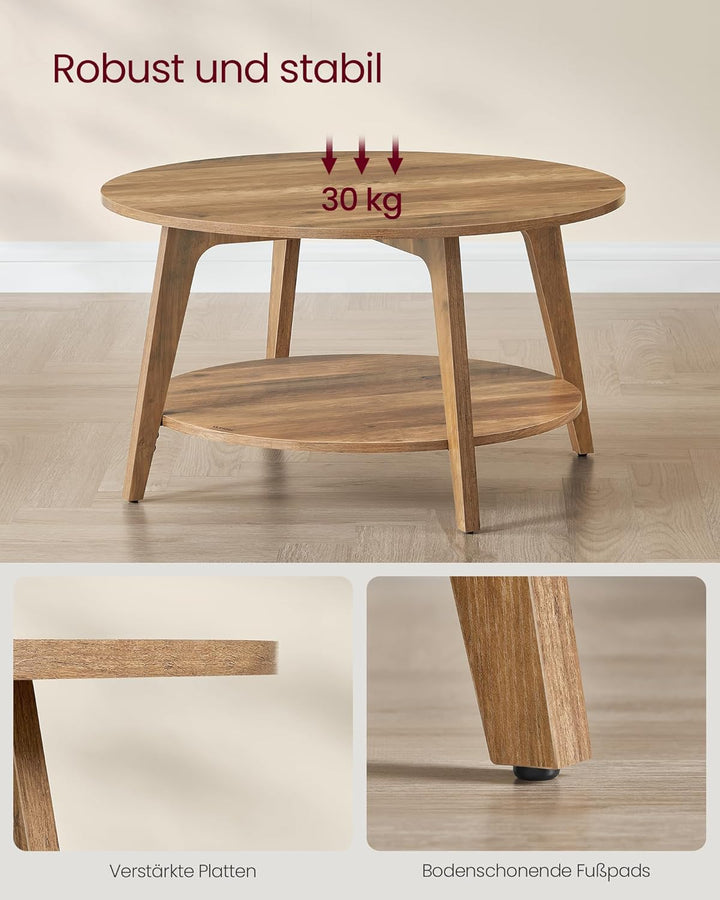 VASAGLE Couchtisch rund, Wohnzimmertisch 2 Ebenen, Kaffeetisch für Wohnzimmer, 80 cm d, 45 cm H, ein