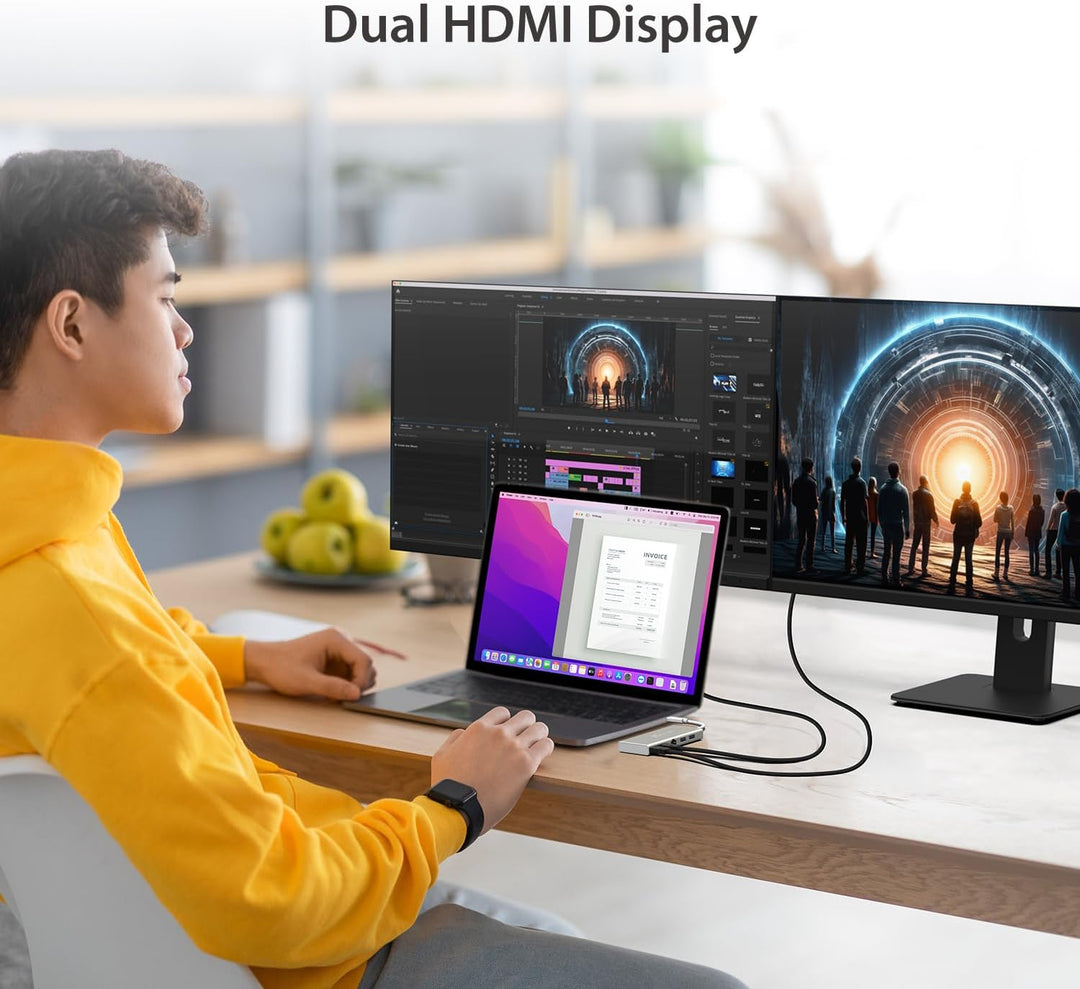 j5create USB-C Dual HDMI Hub - Typ C Dockingstation mit 2X HDMI, 2X USB 3.0, Ethernet, PD 60W Durchg