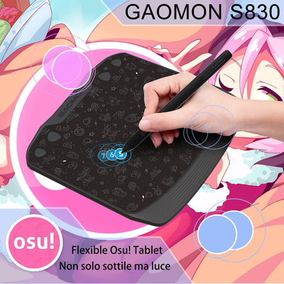 GAOMON S830 Grafiktablett - 6,8 x 4,2 Zoll Stifttablett mit 4 Tasten mit batterielosem Stift AP32 zu