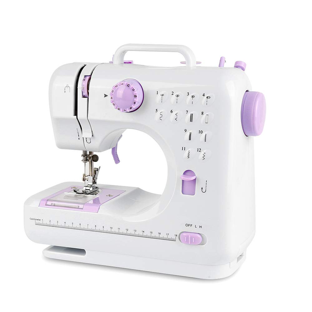 12 Stichmuster Nähmaschine für Kinder und Anfänger, Mini-Nähmaschine mit Fusspedal, Arbeitslicht, Zu
