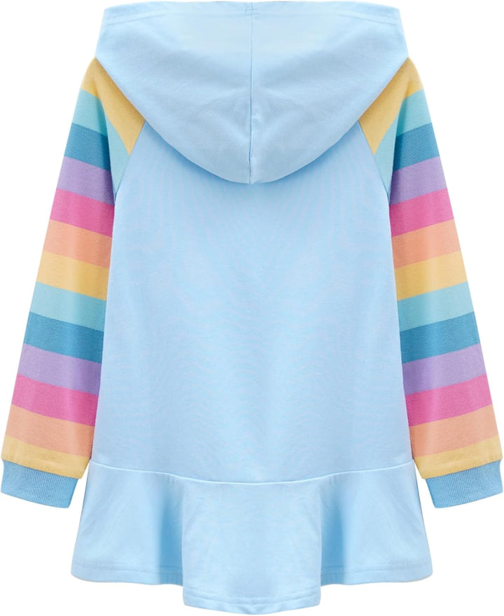 TiaoBug Mädchen Kapuzenpullover Langarm Sweatkleid mit Kapuze Einhörner Aufdruck Hoodie Cartoon Top