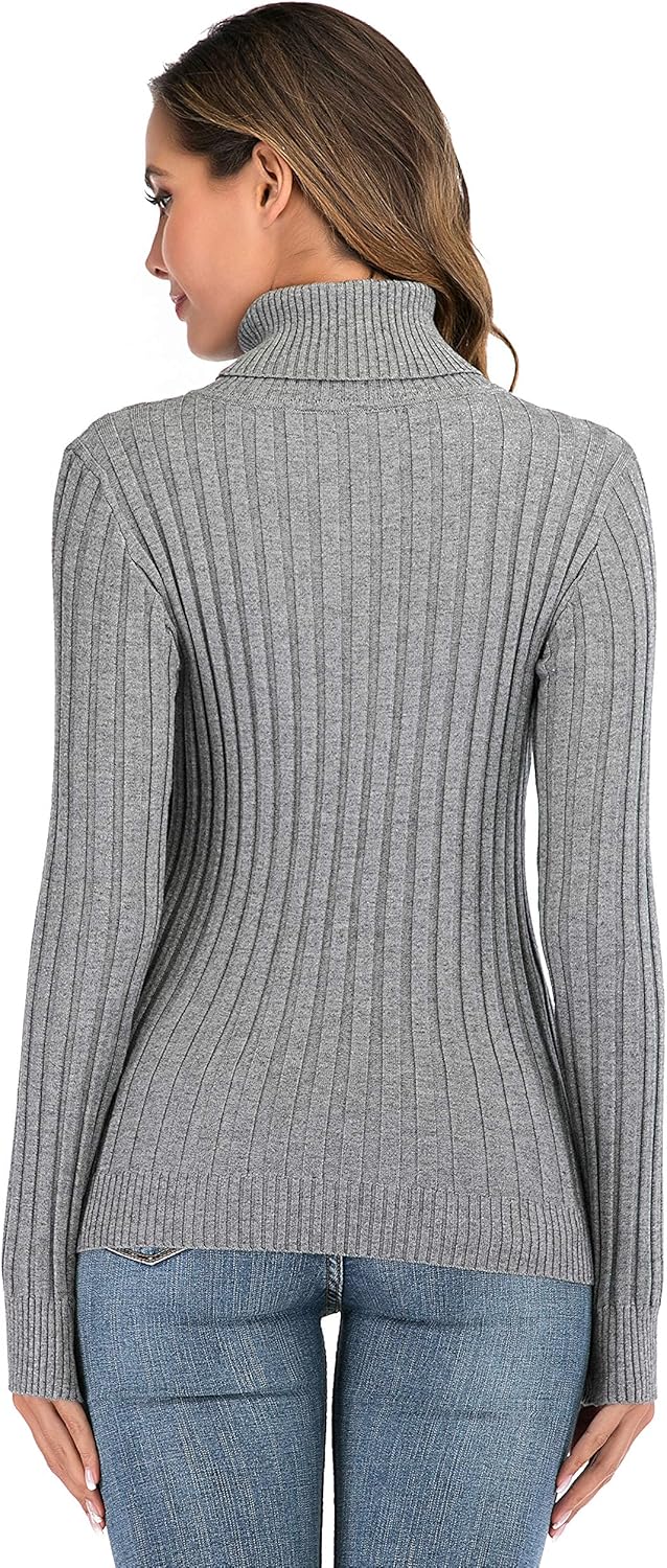 Enjoyoself Damen Strickpullover Gerippter Rollkragenpullover Feinstrick Elegant Langarm Strickpulli