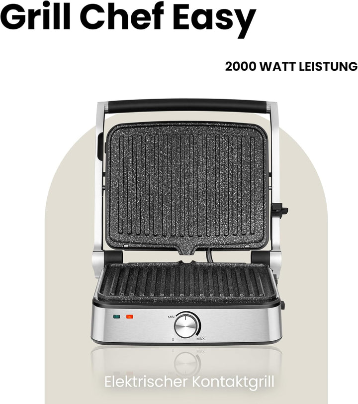 ZEEGMA GRILL CHEF EASY 2-in-1 Elektrogrill und Panini-Toaster, Leistung 2000 W, Antihaft-Keramikplat