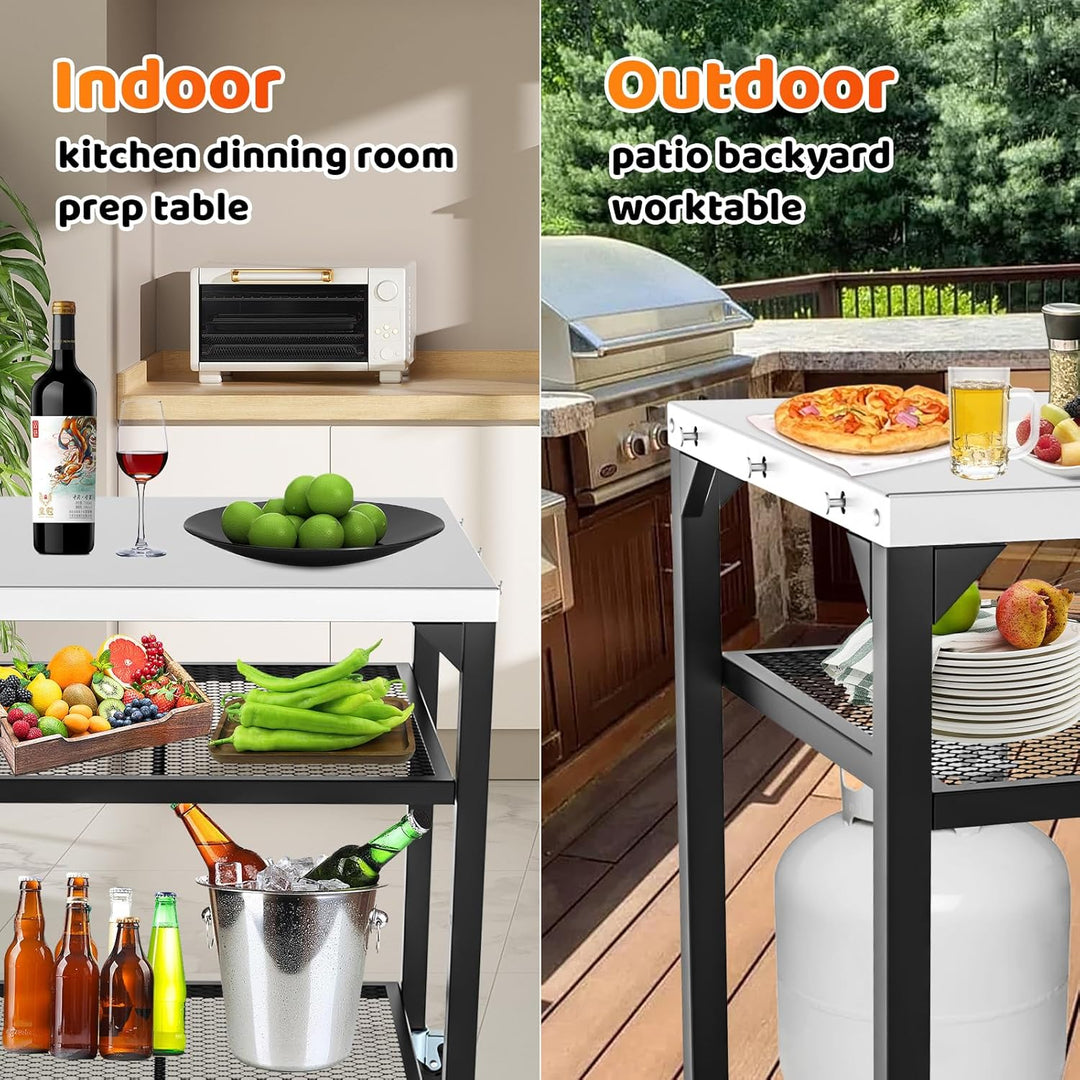 GFTIME Pizzaofen-Tischwagen für Ninja Woodfire, Blackstone Griddle, Weber Q, grosser rollender Küche