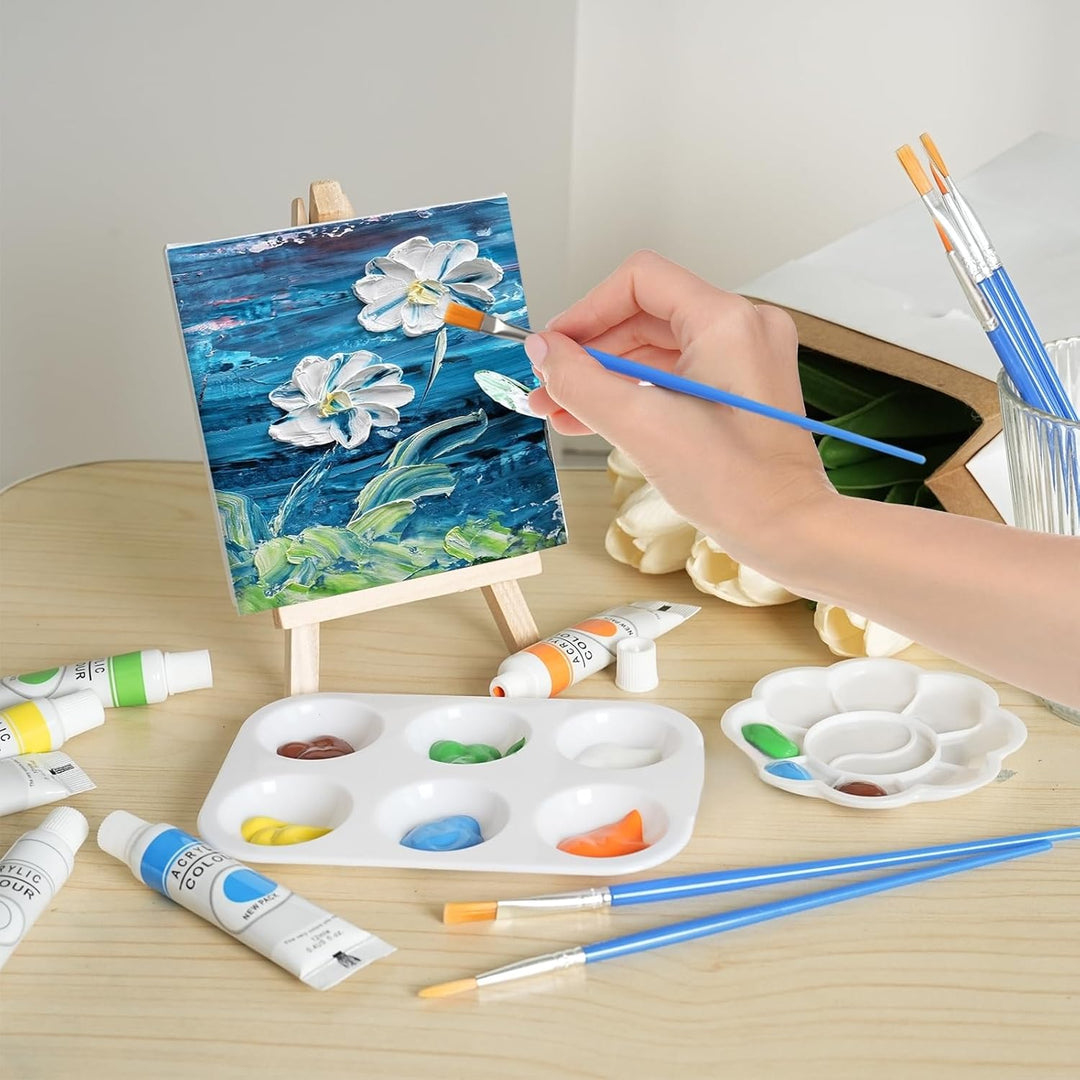 10 Stück Mini Leinwand mit Mini Staffelei, Kleine Leinwände mit Staffelei Klein, 10 Pinseln&12Acrylf