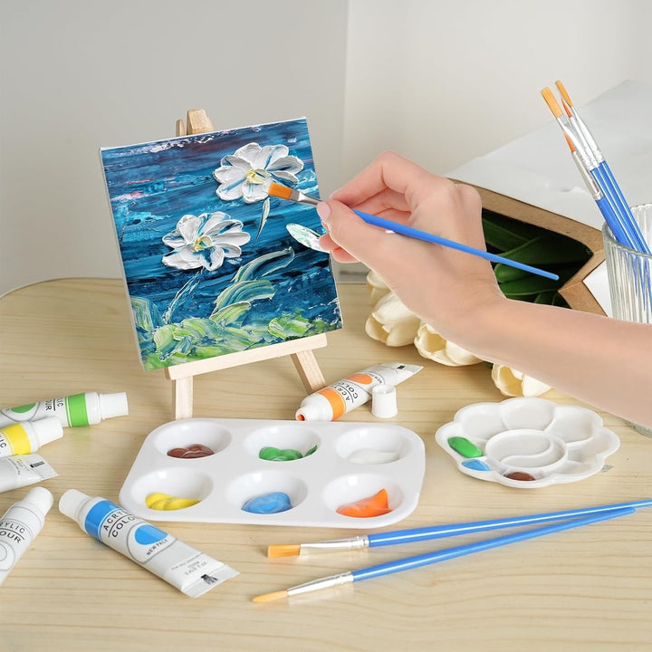 10 Stück Mini Leinwand mit Mini Staffelei, Kleine Leinwände mit Staffelei Klein, 10 Pinseln&12Acrylf