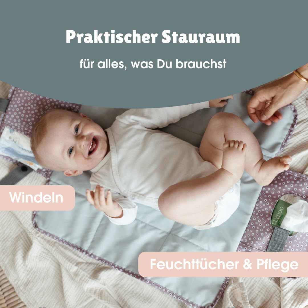 emma & noah Wickelunterlage für Unterwegs, 82x52 cm (gefaltet 25x18 cm), Abwaschbar, Wickeltasche mi