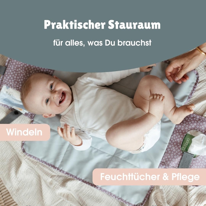 emma & noah Wickelunterlage für Unterwegs, 82x52 cm (gefaltet 25x18 cm), Abwaschbar, Wickeltasche mi