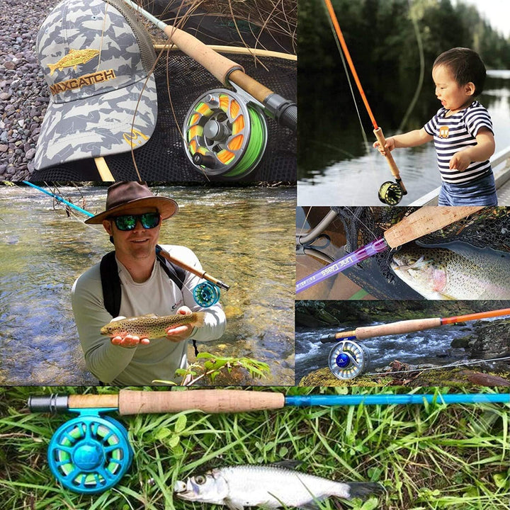 MAXIMUMCATCH Glasfaser Fliegenrute Blau Orange Weiss Lila Fliegenfischen Rute in 7’/8’/8’6’’, 3/5/6w